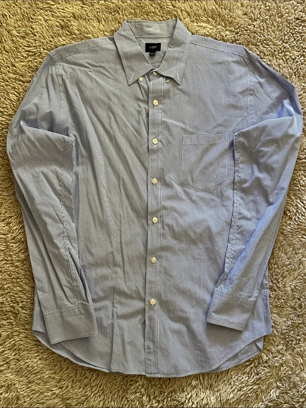 J. Crew Men's Light Blue Pinstripe Button-Down Dress Shirt